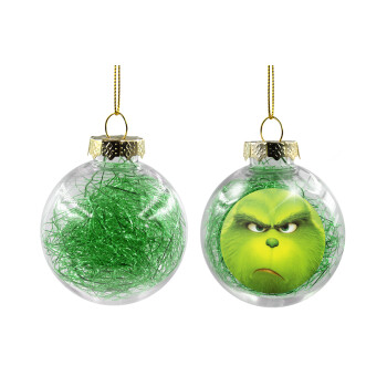 mr grinch, Transparent Christmas tree ball ornament with green filling 8cm