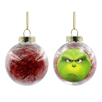 mr grinch, Transparent Christmas tree ball ornament with red filling 8cm