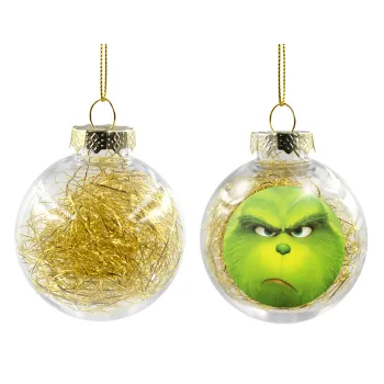mr grinch, Στολίδι Χριστουγεννιάτικη μπάλα δένδρου διάφανη με χρυσό γέμισμα 8cm