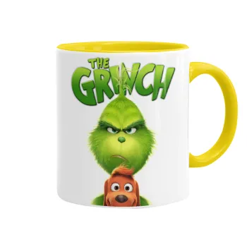 mr grinch, Κούπα χρωματιστή κίτρινη, κεραμική, 330ml