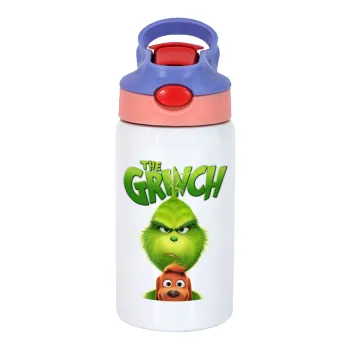 mr grinch, Παιδικό παγούρι θερμό, ανοξείδωτο, με καλαμάκι ασφαλείας, ροζ/μωβ (350ml)