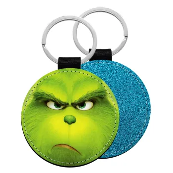 mr grinch, Μπρελόκ Δερματίνη, στρογγυλό ΜΠΛΕ (5cm)