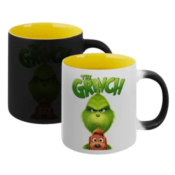 mr grinch, Κούπα Μαγική εσωτερικό κίτρινη, κεραμική 330ml που αλλάζει χρώμα με το ζεστό ρόφημα