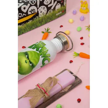 mr grinch, Πασχαλινή Λαμπάδα με παγούρι μεταλλικό (620ml, stainless steel) & κερί αρωματικό πλακέ (30cm) (ΡΟΖ)