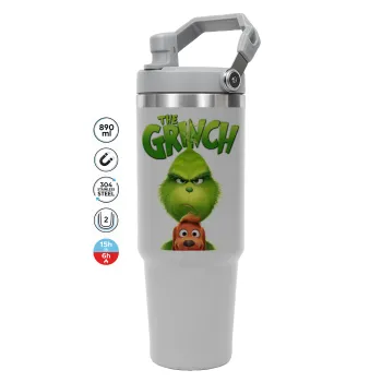 mr grinch, ΓΚΡΙ χρώματος Θερμός Ανοξείδωτο 890ml (30oz) με χερούλι