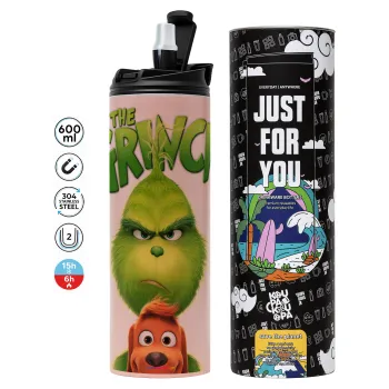 mr grinch, Tumbler ποτήρι θερμό ΡΟΖ από ανοξείδωτο ατσάλι 600ml