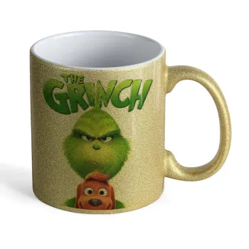 mr grinch, Κούπα Χρυσή Glitter που γυαλίζει, κεραμική, 330ml