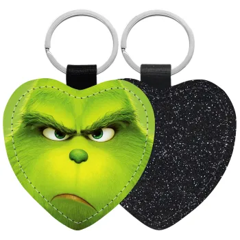 mr grinch, Μπρελόκ PU δερμάτινο glitter καρδιά ΜΑΥΡΟ