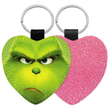 mr grinch, Μπρελόκ PU δερμάτινο glitter καρδιά ΡΟΖ