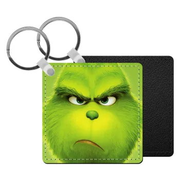 mr grinch, Μπρελόκ Δερματίνη, τετράγωνο ΜΑΥΡΟ (5x5cm)