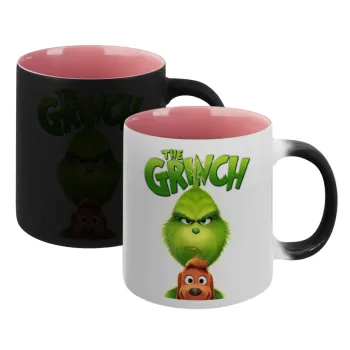 mr grinch, Κούπα Μαγική εσωτερικό ΡΟΖ, κεραμική 330ml που αλλάζει χρώμα με το ζεστό ρόφημα