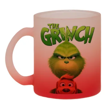 mr grinch, Κούπα γυάλινη δίχρωμη με βάση το κόκκινο ματ, 330ml