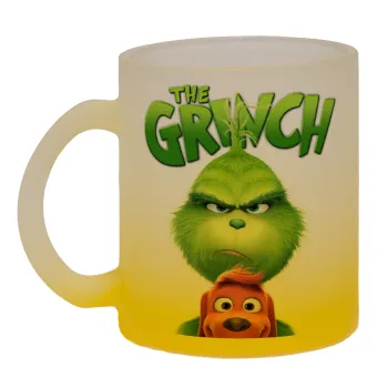 mr grinch, Κούπα γυάλινη δίχρωμη με βάση το κίτρινο ματ, 330ml
