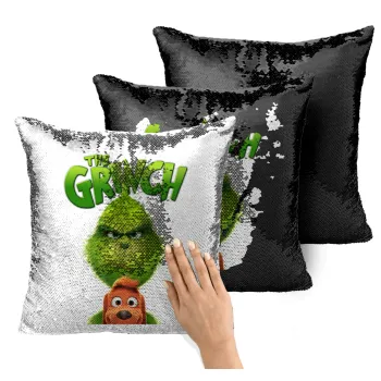 mr grinch, Μαξιλάρι καναπέ Μαγικό Μαύρο με πούλιες 40x40cm περιέχεται το γέμισμα