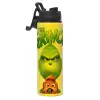 Metallic water bottle with safety lid, 850ml aluminum