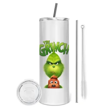 mr grinch, Tumbler ποτήρι θερμό από ανοξείδωτο ατσάλι 600ml, με μεταλλικό καλαμάκι & βούρτσα καθαρισμού