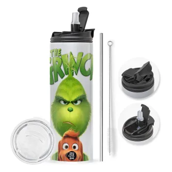 mr grinch, Travel Tumbler 2 Lids, with metal straw & cleaning brush (Stainless steel 304 Food grade, BPA free, 600ml)