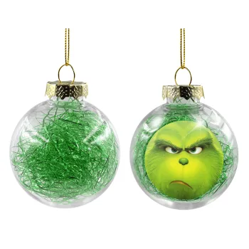 mr grinch, Στολίδι Χριστουγεννιάτικη μπάλα δένδρου διάφανη με πράσινο γέμισμα 8cm