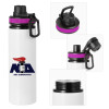 Metallic water bottle with safety lid, 850ml aluminum