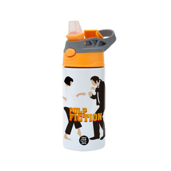 Pulp Fiction dancing, Παιδικό παγούρι θερμό, ανοξείδωτο, με καλαμάκι ασφαλείας, Πορτοκαλί/Γκρι (360ml) BPA-FREE