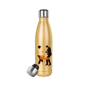 Pulp Fiction dancing, Glitter gold stainless steel thermos bottle, double-walled, 500ml