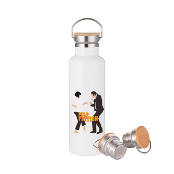 Pulp Fiction dancing, Stainless steel White with wooden lid (bamboo), double wall, 750ml