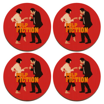 Pulp Fiction dancing, ΣΕΤ x4 Σουβέρ ξύλινα στρογγυλά plywood (9cm)