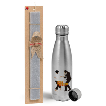 Pulp Fiction dancing, Easter Set, metallic Inox water bottle (750ml) & aromatic flat Easter candle (30cm) (GRAY)