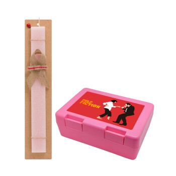 Pulp Fiction dancing, Easter Set, children's snack container PINK & scented flat Easter candle (30cm) (PINK)