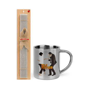 Pulp Fiction dancing, Πασχαλινή Λαμπάδα με μεταλλική κούπα θερμό (300ml) & κερί αρωματικό πλακέ (30cm) (ΓΚΡΙ)
