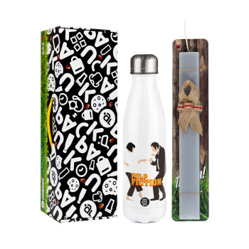 Pulp Fiction dancing, Easter candle, metallic white thermos bottle (500ml) & aromatic flat candle (30cm) (GRAY)