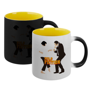 Pulp Fiction dancing, Κούπα Μαγική εσωτερικό κίτρινη, κεραμική 330ml που αλλάζει χρώμα με το ζεστό ρόφημα