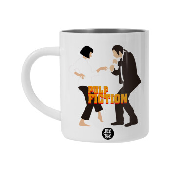 Pulp Fiction dancing, Λευκή Ανοξείδωτη Μεταλλική Κούπα 450ml - Διπλού Τοιχώματος 