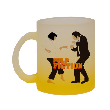 Pulp Fiction dancing, Κούπα γυάλινη δίχρωμη με βάση το κίτρινο ματ, 330ml
