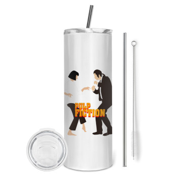 Pulp Fiction dancing, Eco friendly stainless steel tumbler 600ml, with metal straw & cleaning brush