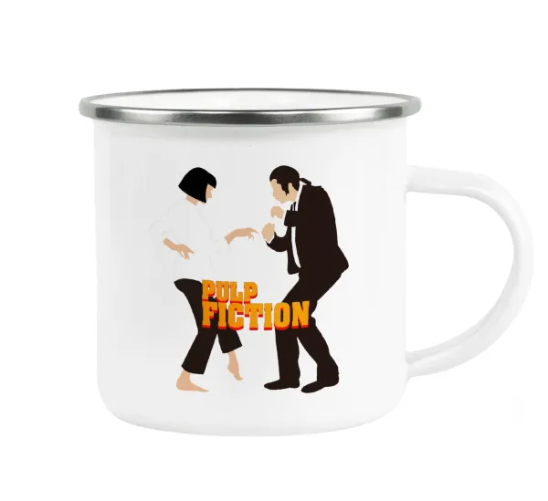 Pulp Fiction dancing — Metallic enamel cup white 360ml