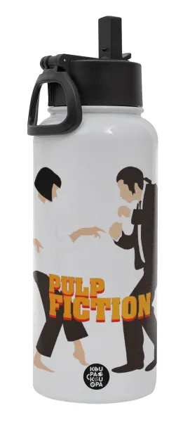 Pulp Fiction dancing — Metal mug thermo White with Straw and Spout Lid (Stainless steel), double wall, 950ml