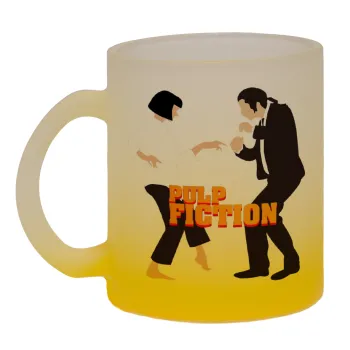 Pulp Fiction dancing, Κούπα γυάλινη δίχρωμη με βάση το κίτρινο ματ, 330ml