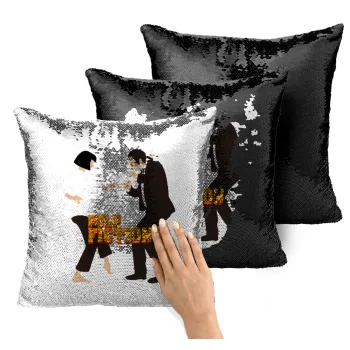 Pulp Fiction dancing, Μαξιλάρι καναπέ Μαγικό Μαύρο με πούλιες 40x40cm περιέχεται το γέμισμα
