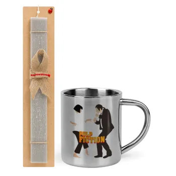Pulp Fiction dancing, Easter Set, metallic thermal cup (300ml) & Easter aromatic flat candle (30cm) (GRAY)