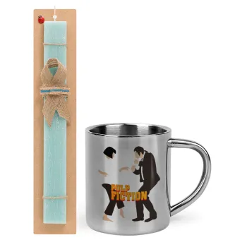 Pulp Fiction dancing, Easter Set, metallic thermal cup (300ml) & aromatic flat Easter candle (30cm) (TURQUOISE)