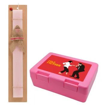Pulp Fiction dancing, Easter Set, children's snack container PINK & scented flat Easter candle (30cm) (PINK)