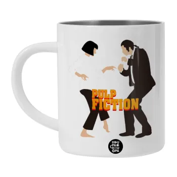 Pulp Fiction dancing, Λευκή Ανοξείδωτη Μεταλλική Κούπα 450ml - Διπλού Τοιχώματος 