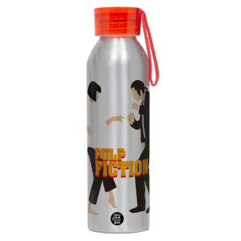Pulp Fiction dancing, Αλουμινένιο Αθλητικό Μπουκάλι 650ml – Ασημί με Κόκκινο Καπάκι και Λουράκι Σιλικόνης