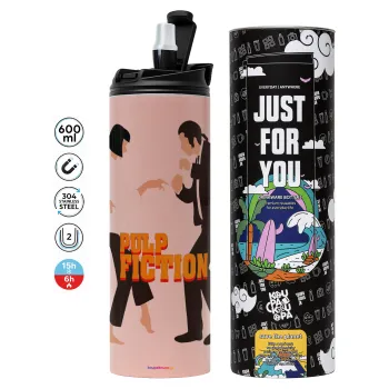 Pulp Fiction dancing, Tumbler stainless steel PINK 600ml