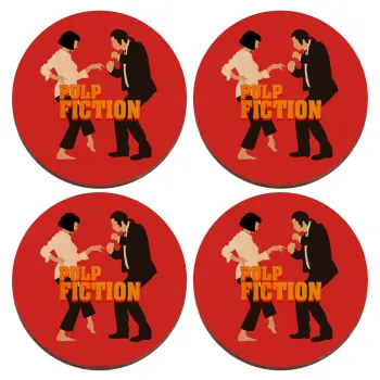 Pulp Fiction dancing, ΣΕΤ x4 Σουβέρ ξύλινα στρογγυλά plywood (9cm)
