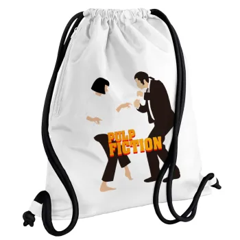 Pulp Fiction dancing, Backpack pouch GYMBAG white, with pocket (40x48cm) & thick cords
