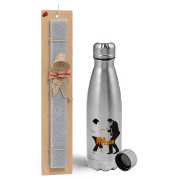 Pulp Fiction dancing, Easter Set, metallic Inox water bottle (750ml) & aromatic flat Easter candle (30cm) (GRAY)