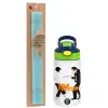 Easter Set, Children's thermal stainless steel bottle with safety straw, green/blue (350ml) & aromatic flat Easter candle (30cm) (TURQUOISE)