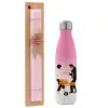 Easter Set, Metallic pink/white (Stainless steel) thermos, double-walled, 500ml & aromatic flat Easter candle (30cm) (PINK)